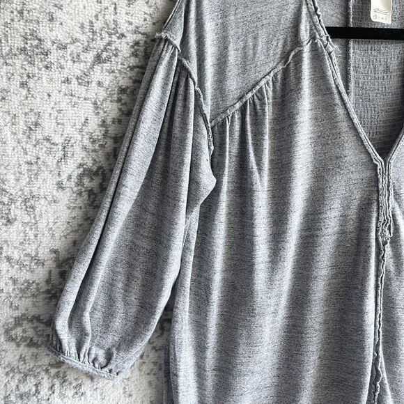 We the Free Linen Blend Boho Top Oversize XS Slouchy Keyhole V Neck Heather Knit - Picture 5 of 13